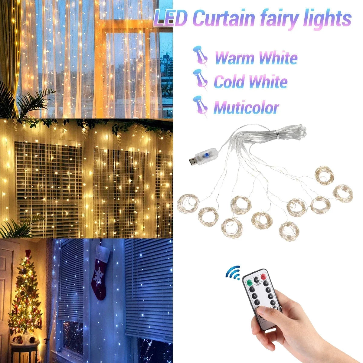 Cortina de Luzes de Natal: Guirlanda Decorativa para um Natal Radiante | Decorações para Casa e Presentes de Ano Novo 2024